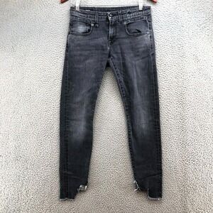 R13 Boy Skinny Jeans Womens 25 0 Gino Black Denim Low Rise Stretch Raw Edgy